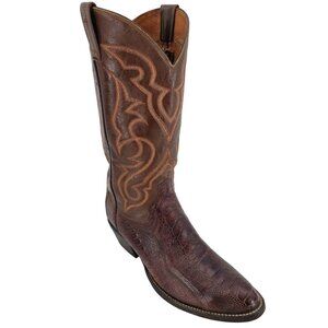 Vintage Exotic Ostrich Leg Mens 8.5D Tobacco Brown Leather Cowboy Western Boots